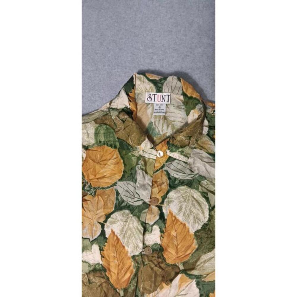 Vintage Stunt Button Up Womens Size Medium 100% silk Fall Leaves Pattern Long... - Picture 4 of 12